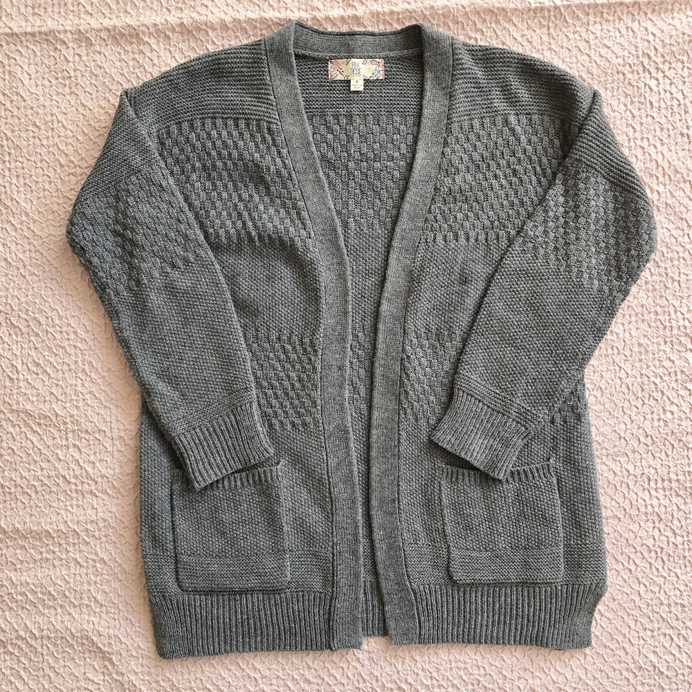 Pink Rose Women’s Knit Gray Open Front Long Sleeve Cardigan